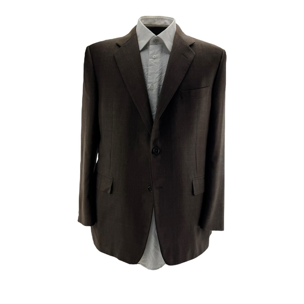 Hickey Freeman Loro Piana Super 130's Wool 2 Button Blazer 44S Brown Red Blue Ck